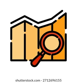 Icono de color de línea llena de gráfico gráfico. Símbolo de investigación de mercado. Tiene como objetivo comprender la dinámica del mercado, identificar oportunidades, anticipar tendencias y obtener Comentarios de los consumidores sobre productos o servicios.