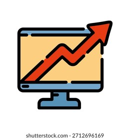 Icono de color de línea llena de gráfico gráfico. Símbolo de crecimiento del rendimiento, perfecto para campañas de crecimiento medibles y positivas.