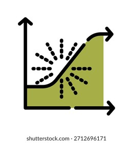 Graph chart filled line color icon. Correlation analysis symbol. Perfect for measuring and determining strength.