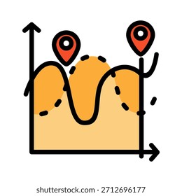 Graph chart filled line color icon. Customer journey with map Symbol. Perfect for optimizing marketing strategies and customer service.