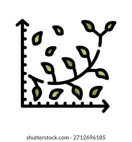 Icono de color de línea llena de gráfico gráfico. Conexión de datos Con gráfico de flechas Con símbolo de rama frondosa. Perfecto para rutas de comunicación que conectan dos o más fuentes de datos.