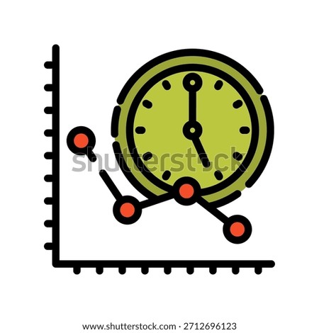 Graph chart filled line color icon. Time analysis symbol to analyze data collected sequentially over time. 