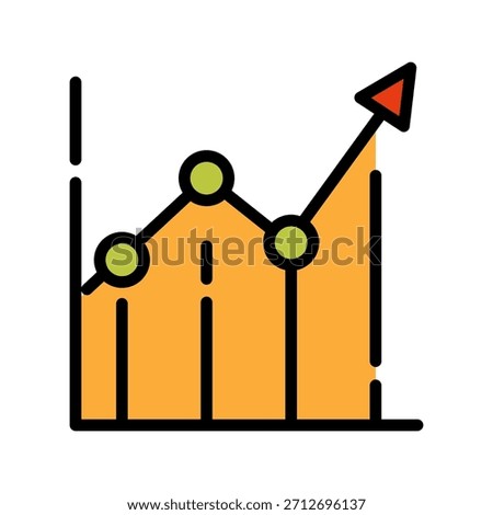 Graph chart filled line color icon. Trend analytics symbol for the process of analyzing historical data to identify patterns, recognize trends, and predict future movements.