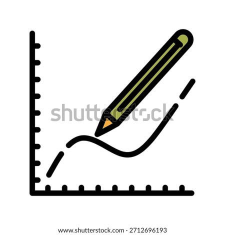 Graph chart filled line color icon. Pen Marking symbol. Perfect for Manually mark objects for various purposes.