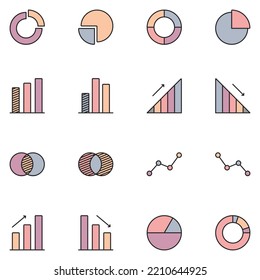 Graph and Chart Filled Line Icon Set
