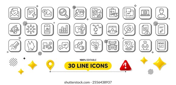 Graph chart, Floor plan and Phone search line icons pack. 3d design elements. Lawyer, Fake news, Stress web icon. Brush, Car, Credit card pictogram. Vector