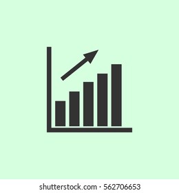 Graph chart icon flat. Grey vector symbol on green background
