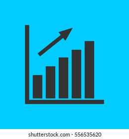 Graph chart icon flat. Simple vector black pictogram on blue background
