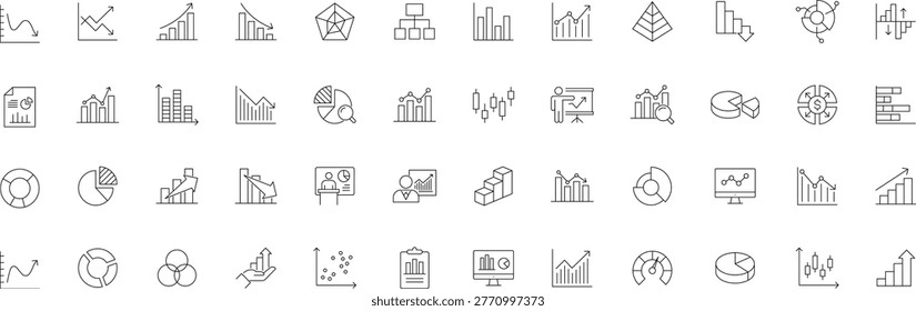 Graph and Chart icon set. Editable line icons. Vector illustration
