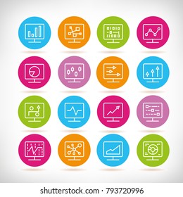graph and chart icons in colorful buttons