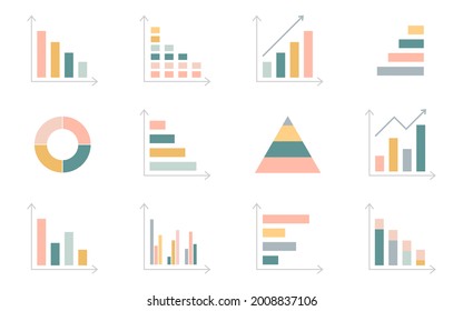 Graph chart icons set. Business data statistic. Financial bar sign. Pie chart diagram. Annual report presentation. Finance progress plan. Web interface. Infograph template. Vector illustration.