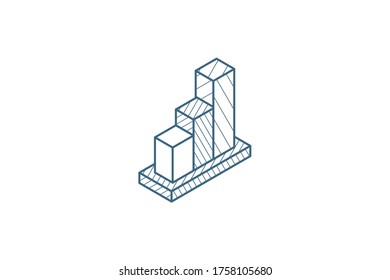 Graph chart incline, rising stock market bar isometric icon. 3d vector illustration. Isolated line art technical drawing. Editable stroke