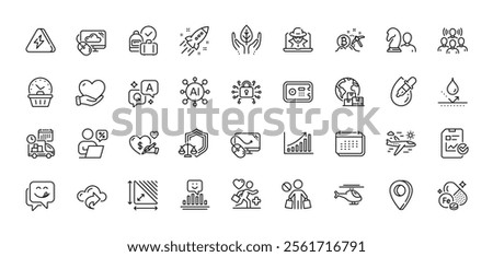 Graph chart, International delivery and Safe box line icons pack. AI, Question and Answer, Map pin icons. Yummy smile, Stop shopping, Cloud computing web icon. Vector