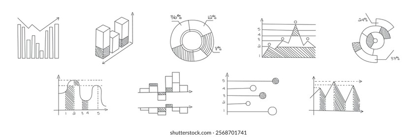 Graph and Chart Line Drawing as Infographic Element Vector Set