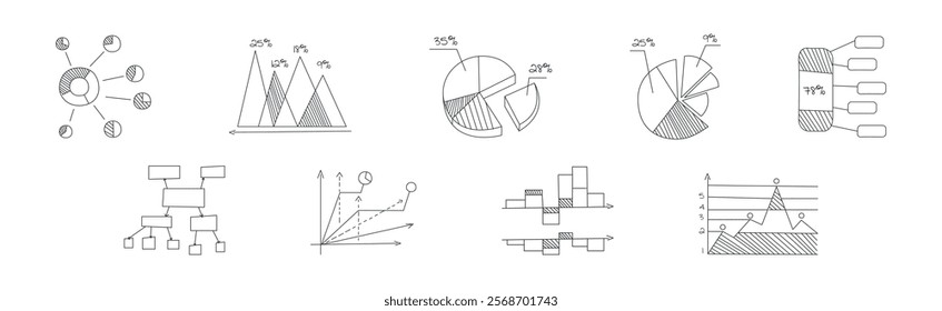 Graph and Chart Line Drawing as Infographic Element Vector Set