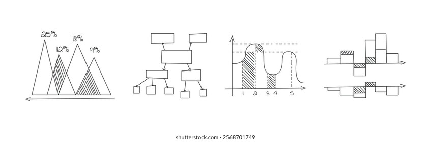 Graph and Chart Line Drawing as Infographic Element Vector Set