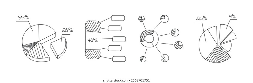 Graph and Chart Line Drawing as Infographic Element Vector Set
