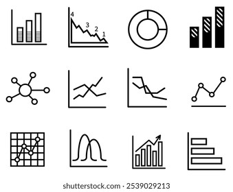 Conjunto de Ícones de Gráfico e Linha de Gráfico. vetor	