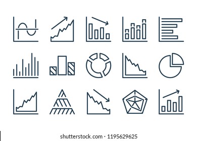 Graph and Chart line icons. Diagram and Analytics Report vector icon set.