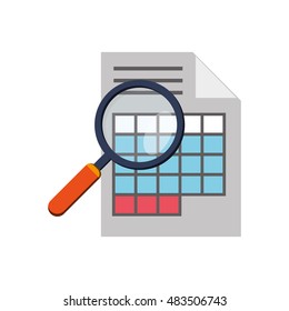 graph chart and magnifying glass icon 