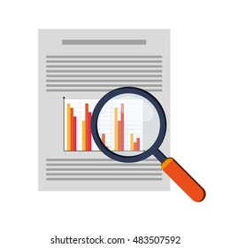 graph chart and magnifying glass icon 