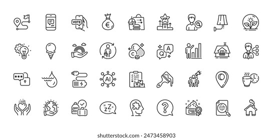 Graph Chart, Geldbeutel und Hold Heart Line Icons Pack. KI, Frage und Antwort, Map Pin-Symbole. Online-Abstimmung, Pinsel, Inkubator-Web-Symbol. Geistiges Rätsel, Dritter, Heimpiktogramm. Vektorgrafik