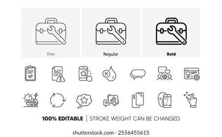 Graph chart, Move gesture and Building energy line icons. Pack of No waterproof, Face biometrics, Loyalty star icon. Instruction manual, Web settings, Smartphone pictogram. Star rating. Vector