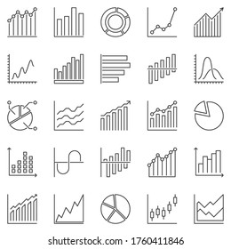 Graph and Chart outline icons set - vector Statistics concept linear symbols or design elements