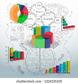 Graph chart Percent 3D and icon - Background Plan Business Data for success - Creativity style modern Idea and Concept vector illustration