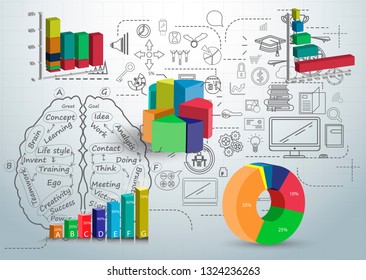Graph chart Percent 3D and icon - Background Plan Business Data for success - Creativity style modern Idea and Concept vector illustration