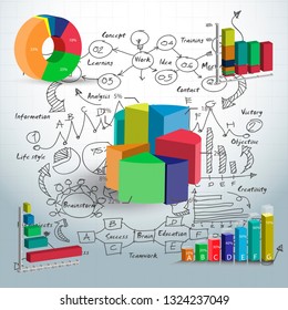 Graph chart Percent 3D and icon - Background Plan Business Data for success - Creativity style modern Idea and Concept vector illustration