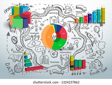 Graph chart Percent 3D and icon - Background Plan Business Data for success - Creativity style modern Idea and Concept vector illustration