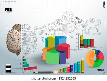 Graph chart Percent 3D and icon - Background Plan Business Data for success - Creativity style modern Idea and Concept vector illustration