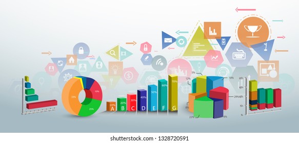  Graph chart Percent 3D and icon -   Background Plan Business Data for success  -  Creativity style modern Idea and Concept  illustration  - Vector