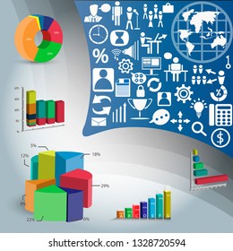  Graph chart Percent 3D and icon -   Background Plan Business Data for success  -  Creativity style modern Idea and Concept  illustration  - Vector