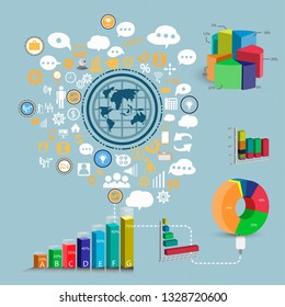  Graph chart Percent 3D and icon -   Background Plan Business Data for success  -  Creativity style modern Idea and Concept  illustration  - Vector