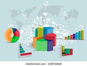 Graph chart Percent 3D and icon -   Background Plan Business Data for success  -  Creativity style modern Idea and Concept  illustration  - Vector