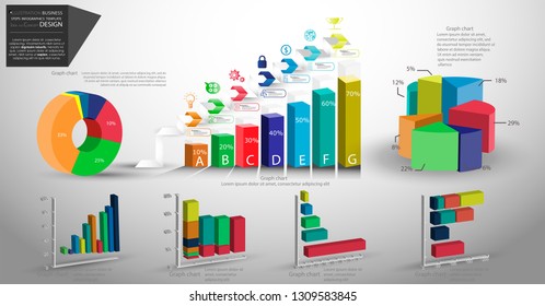  Graph chart Percent and icon - Illustration modern  Business Steps Infographics template idea and concept design  -  Vector