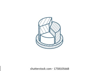 Graph Chart, Pie Diagram Isometric Icon. 3d Vector Illustration. Isolated Line Art Technical Drawing. Editable Stroke