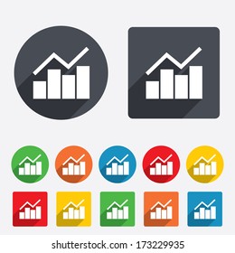 Graph chart sign icon. Diagram symbol. Statistics. Circles and rounded squares 12 buttons. Vector