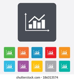 Graph chart sign icon. Diagram symbol. Statistics. Rounded squares 11 buttons. Vector