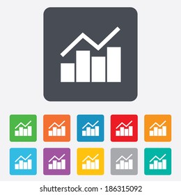 Graph chart sign icon. Diagram symbol. Statistics. Rounded squares 11 buttons. Vector