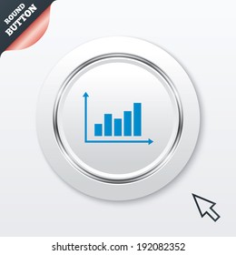 Graph chart sign icon. Diagram symbol. Statistics. White button with metallic line. Modern UI website button with mouse cursor pointer. Vector