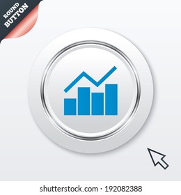 Graph chart sign icon. Diagram symbol. Statistics. White button with metallic line. Modern UI website button with mouse cursor pointer. Vector