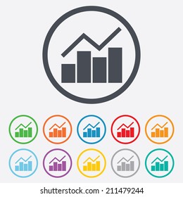 Graph chart sign icon. Diagram symbol. Statistics. Round circle buttons with frame. Vector