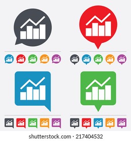 Graph chart sign icon. Diagram symbol. Statistics. Speech bubbles information icons. 24 colored buttons. Vector