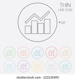Graph chart sign icon. Diagram symbol. Statistics. Thin line circle web icons with outline. Vector