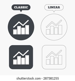 Graph chart sign icon. Diagram symbol. Statistics. Classic and line web buttons. Circles and squares. Vector