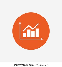 Graph chart sign icon. Diagram symbol. Statistics. Orange circle button with icon. Vector