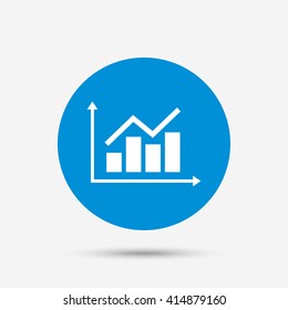 Graph chart sign icon. Diagram symbol. Statistics. Blue circle button with icon. Vector
